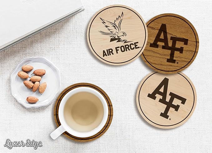 LazerEdge Air Force Academy Falcons Wooden Coaster Set - Maple Wood - Officially Licensed Product - 4-Pack