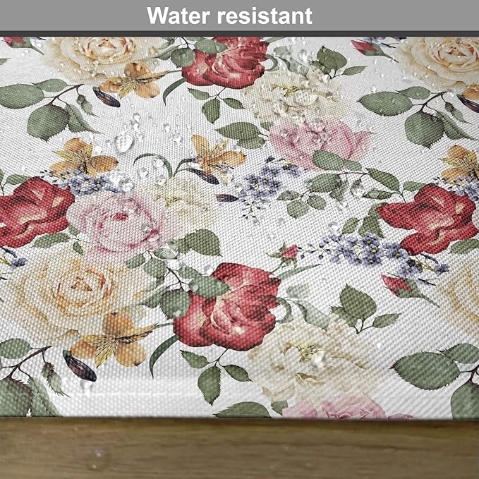 Ambesonne Shabby Flora Place Mats Set of 4, Summer Spring Season Buds Roses Lilacs Flowers Leaves Print, Washable Fabric Placemats for Dining Table, Standard Size, Pale Pink Cream