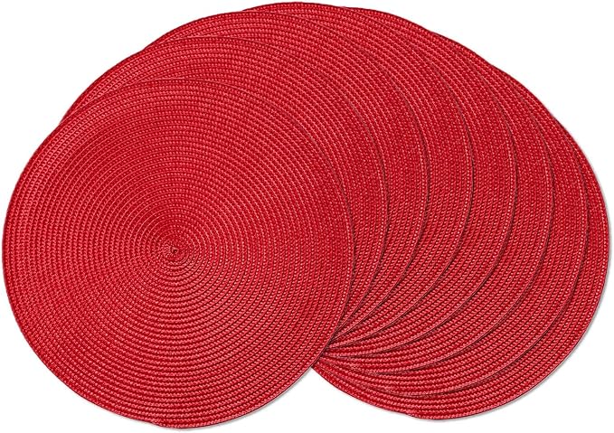AHHFSMEI Round Braided Placemats 15 Inch Round Table Mats for Dining Tables Natural Woven Heat Resistant Place mats Set of 8 (red,8)