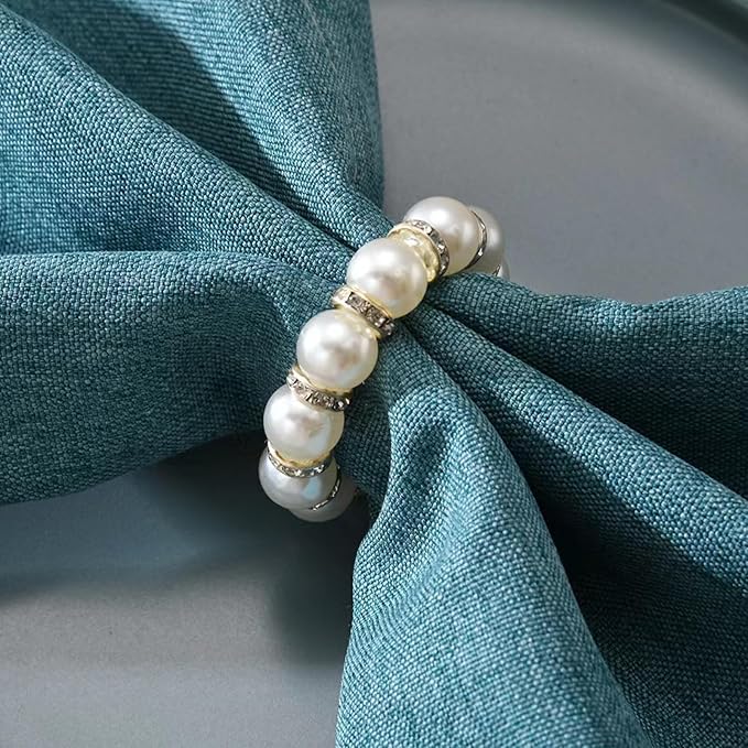 Decorative Napkin Rings Set of 6,Holders Decor Dinner Party,Wedding,Anniversary,Birthday,Table Decor Gift (Round Pearl)
