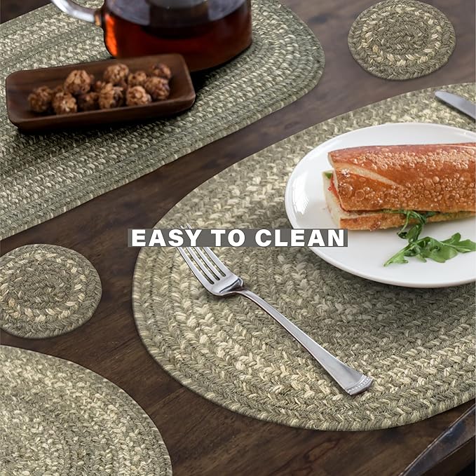Homespice Grey Cloud Jute Braided Oval Placemats, Warm Farmhouse Decor, Set of 6, 13x19 Grey Table Mats - Vibrant Colors, Durable, Easy to Clean and Protects Furniture