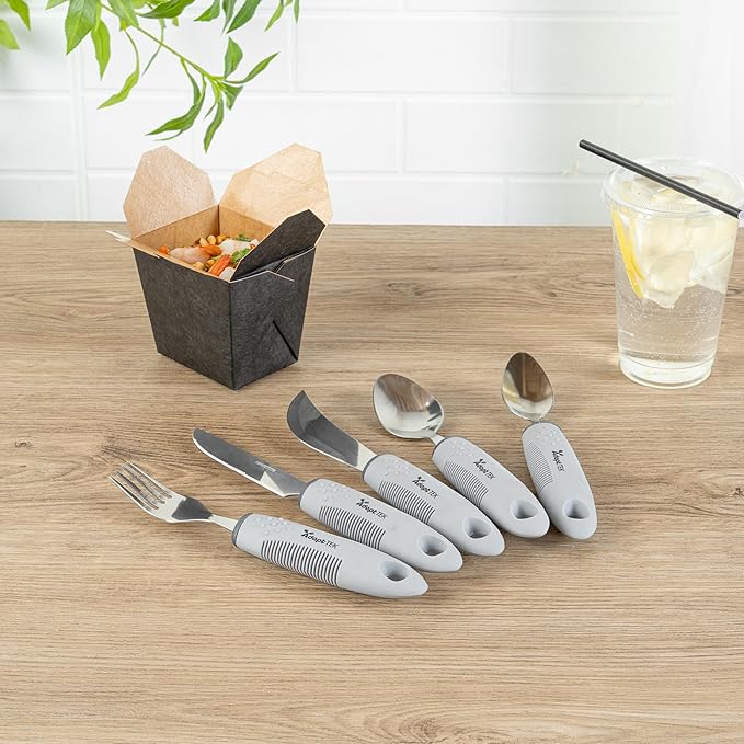 Restaurantware Adaptive Utensils - 1 count Stainless Steel, 9.843 x 5.118 x 1.575 Inches, Ergonomic Eating Aids, Non-Slip Utensil Set for Arthritis, Secure Grip Design, Gray