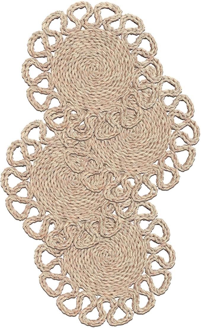 13.8" Set of 4 Round Seagrass Placemats | Boho Woven Rattan Table Mats | Farmhouse Wicker Spring Plate Chargers Like Water Hyacinth, Seagrass for Wedding, Party, Christmas, Events
