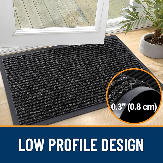 OLANLY Front Door Mat Indoor Outdoor Entrance, Waterproof Heavy Duty Doormat, Fade Resistant, Low Profile, Easy Clean Patio Porch Welcome Floor Mats for Entry, 59x30, Off-Black