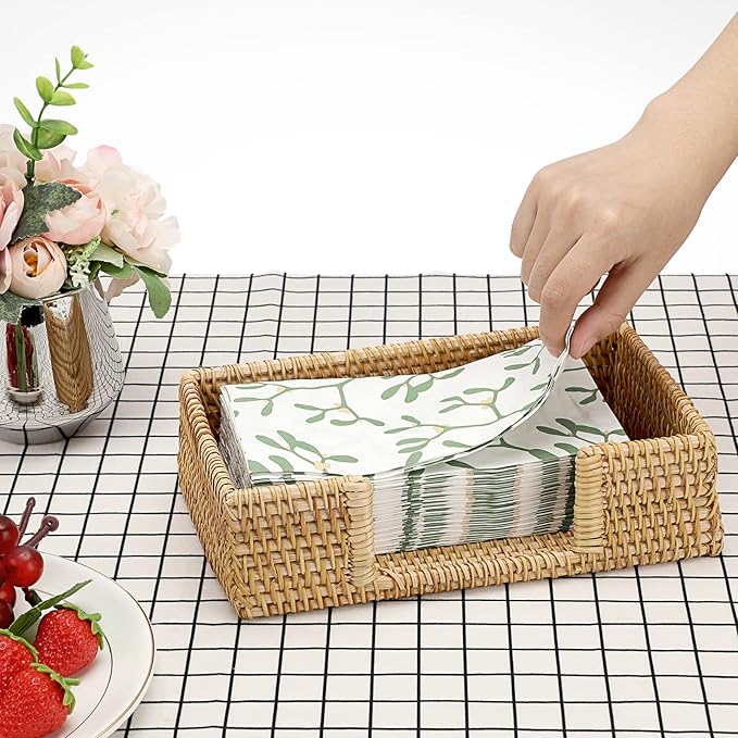 Sumnacon Napkin Holder Rattan Guest Towel Holder Tray for Bathroom,Woven Bathroom Napkin Holder Tray Decorative Napkin Holders for Kitchen Dining Table Party Holiday, Honey Brown