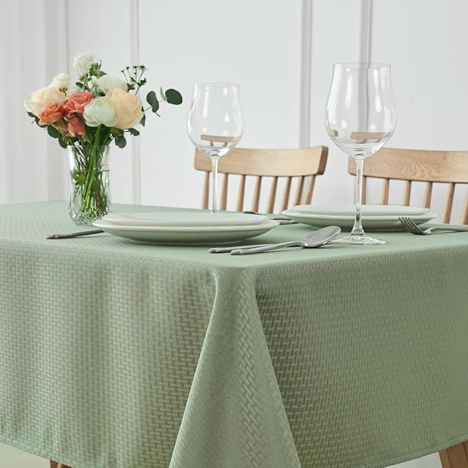 maxmill Square Jacquard Tablecloth Waterproof Spillproof Wrinkle Resistant Soft Weaved Design Table Cloth for Dinner and Party Washable Fabric Cover, Indoor Outdoor Use, 60 x 60 Inch, Sage Green