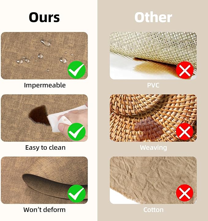 15 inch Faux Leather Round Placemats Set of 6 Non-Slip Washable Wipeable Table Mats, Heat Resistant Waterproof Oilproof Brown Place Mats for Kitchen, Dining, Party, Indoor, Outdoor
