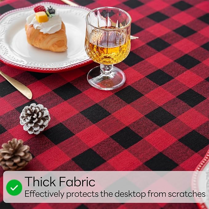 Christmas Gingham Tablecloth Heavy Duty Cotton Linen Red 60x84 inch Plaid Christmas Table Cloth Reusable Waterproof Foldable Tablecloths Xmas Table Cover for New Year Party Decor