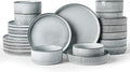 Famiware Star Dinnerware Set with Pasta Bowls, Service for 6 (24 Pieces), Ribbed Stoneware Plates and Double Bowls Sets - Chip & Scratch Resistant, Microwave & Dishwasher Safe Dishes, Smoky Blue
