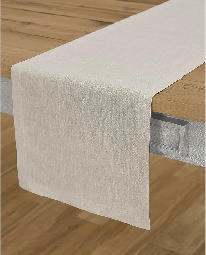 Solino Home Linen Table Runner 120 Inches Long - Athena, 100% Pure Linen Light Natural Table Runner 14 x 120 Inch for Dining, Spring, Easter