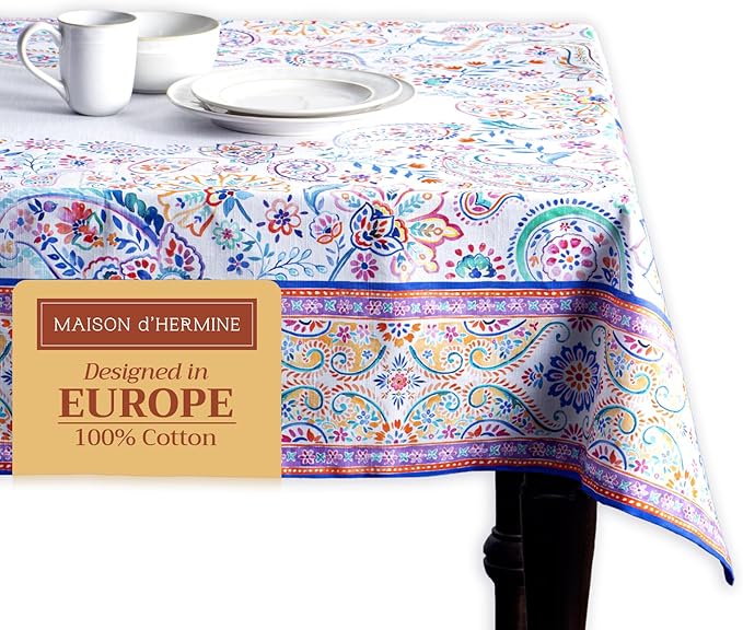 Maison d' Hermine Table Cloth Rectangle Table 100% Cotton 60 x 120 Inches Tablecloth Reusable Decorative for Dining Room Farmhouse Home Valentines Day Decorations Spring Summer - Indian Floral