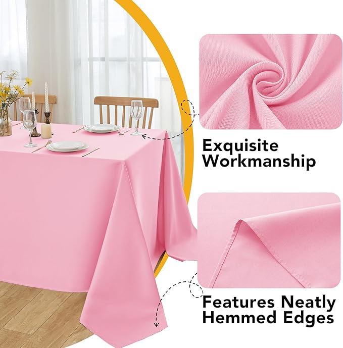 6-Pack Pink Tablecloths for Square Tables, 70 x 70 Inches, Stain-Resistant Polyester Fabric for 3 Foot Tables - Washable Table Covers for Weddings, Banquets, Birthday Parties, Events