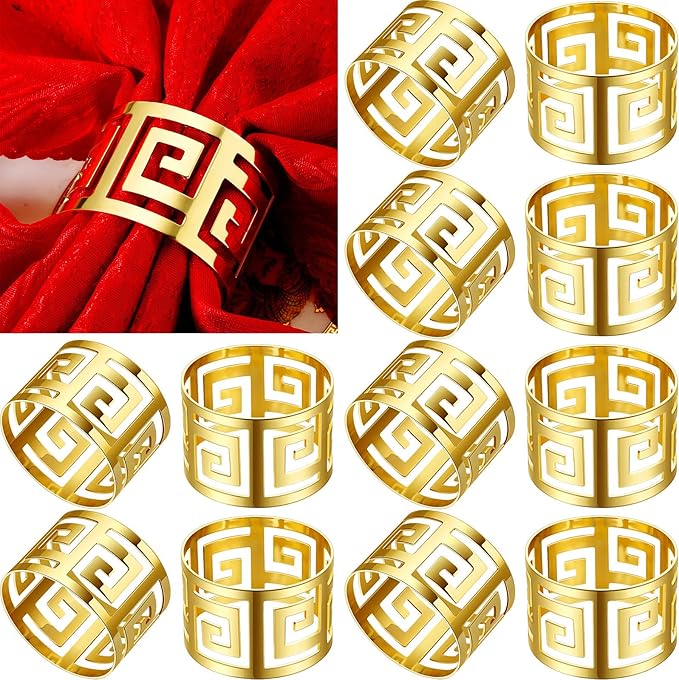 200 Pcs Gold Napkin Rings Hollow Out Napkin Rings Holder Set Metal Serviette Buckle Bulk for Dinner Table Decoration Christmas Holiday Wedding Party Birthday Banquet Gathering