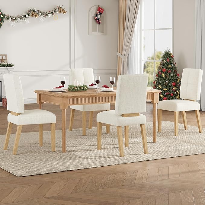 Wooden Dining Chairs Set of 4, Dining Room Chairs with Wood Legs, Cloud-Like Cushion & Reinforcement Structure Design for Kitchen/Living Room/Restaurant, Easy Assembly