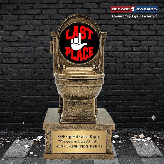 Decade Awards Action Pedestal Gold Toilet Bowl Trophy with Optional Inserts - Custom Engraved Plate On Request (7 Inch Tall)