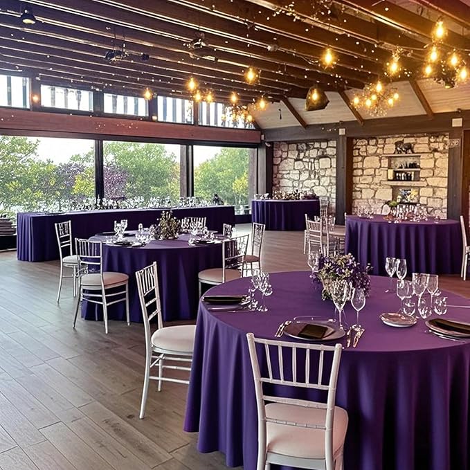 8 Pack Round Tablecloth 120 Inch Cloth Purple Tablecloth for Round Tables, Washable Polyester Table Cloth Stain and Wrinkle Resistant Decorative Table Cover for Wedding Party Dining Banquet