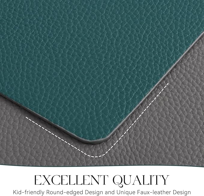 MOSAYT Vinyl Placemats Set of 4, Heat Resistant Place Mats 100% Waterproof Washable & Wipeable Faux Leather Reversible Table Mats for Kitchen Dining Party Indoor Outdoor, 12" x 17", Grey/Teal