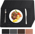 Vinyl Placemats Set of 8 Heat Resistant Easy Clean Non-Slip Place Mats for Dining Table Faux Leather Waterproof Stain Resistant Wipeable Washable PVC Table Mats(8, Black)