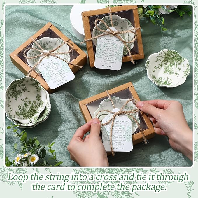 40 Pack Wedding Favors for Guests Small Ceramic Bowls Bulk Gifts Set 3.3 Inch Sage Green Verdure Design Mini Dipping Bowl Sauce Dish with Cards Box for Party Shower Favor Souvenir