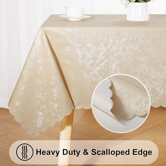Smiry Rectangle Table Cloth, Waterproof Heavy Duty Vinyl Tablecloths, Wipeable Washable Table Cover for Kitchen and Dining Room (Beige, 70" X 90")