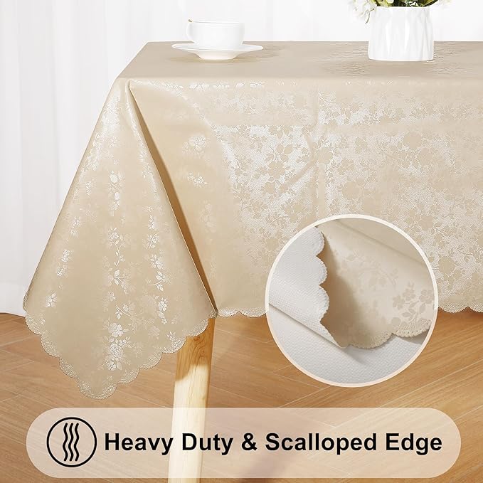 Smiry Rectangle Table Cloth, Waterproof Heavy Duty Vinyl Tablecloths, Wipeable Washable Table Cover for Kitchen and Dining Room (Beige, 54" X 108")