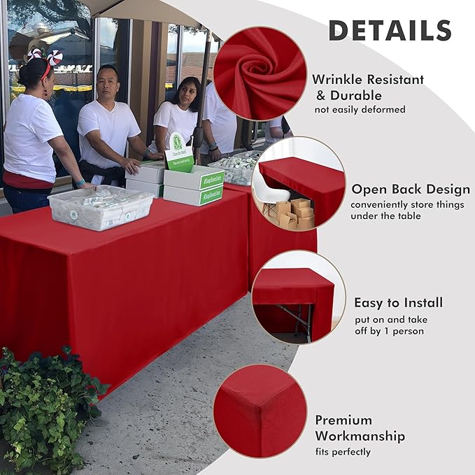Nasitos 2 Pack Red Fitted Tablecloth Rectangular for 6 Foot Tables Trade Show-Open Back Tablecloth Washable and Wrinkle Resistant Fabric Table Cloth for Weddings, Parties, Buffet, Trade Fairs