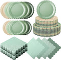 110pcs Sage Green Plates and Napkins Tableware Set Serve 25 Guests Includes Scalloped 9" 7" Paper Dessert Dinner Plate Green Series Napkins for Spring Birthday Wedding Baby Shower Tea Party
