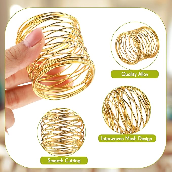 12 Pieces Napkin Rings Holders Handmade Round Mesh Heavy Duty Metal Napkin Rings Holder for Dinner Decoration Dining Table Parties Wedding Christmas(Gold)