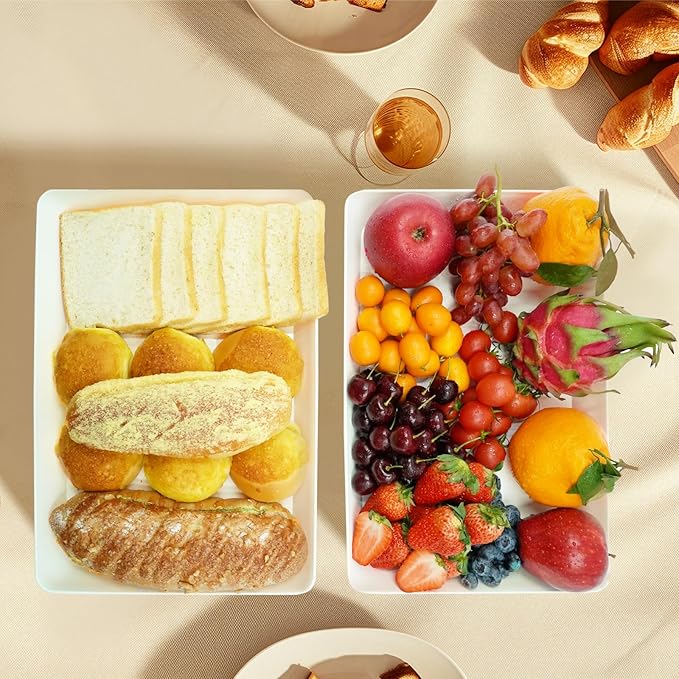 Serving Tray Platter, 4 Pcs Food Tray for Veggie Fruit Snack Dessert Cookie Cheese, Food Trays for Party Supplies Display, Plastic Platters for Serving Food, Large White Trays, BPA Free
