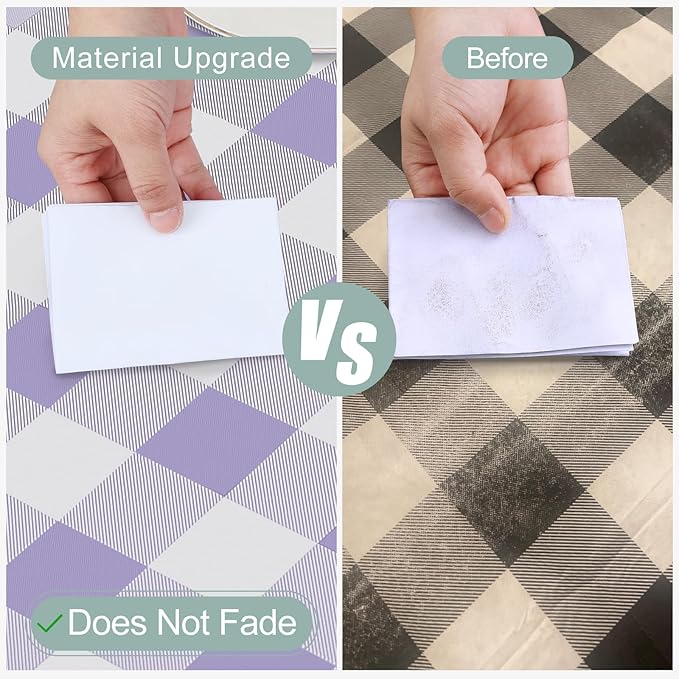 misaya Square Waterproof Vinyl Table Cloth, Buffalo Flannel Backed Tablecloth, Wipeable Plastic Table Cover for Christmas (60" x 60", Lavender and White)