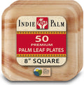 Indie Palm Disposable Palm Leaf Plates – 50 Pack 8 Inch Square – Heavy Duty, 100% Compostable & Biodegradable – Eco-Friendly Alternative to Plastic & Bamboo – Perfect for Parties & Events