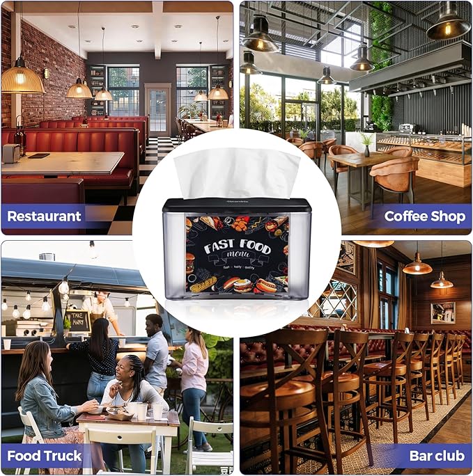 Interfold Tabletop Napkin Holder, Commercial Restaurant Napkin Dispenser with 4-Sided Marketing Insert Display, Easy-Access Black Napkin Dispenser for Counters & Tables