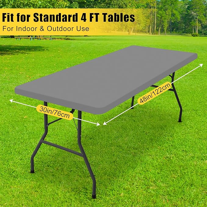 Smiry Rectangle Tablecloth, Elastic Fitted Flannel Backed Vinyl Tablecloths for 4ft Folding Tables, Waterproof Wipeable Table Covers for Indoor, Outdoor, Picnic and Camping (Grey, 30"x48")