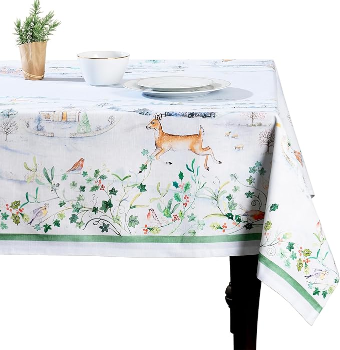 Maison d' Hermine Table Cloth Rectangle Table 100% Cotton 60 x 90 Inches Fall Tablecloth Reusable Everyday Use for Thanksgiving Christmas Decorations Dining Farmhouse Party (Snowy World)