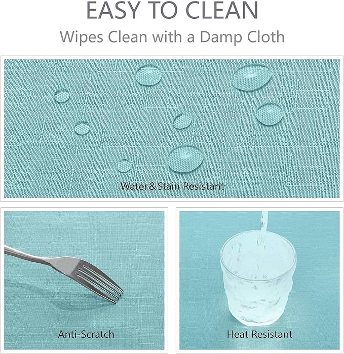 Rectangle Tablecloth Waterproof 60x144 inch Linen Textured Table Cloth Stain and Wrinkle Resistant Washable, Decorative Fabric Table Cover for Dining, Party and Camping, Aqua