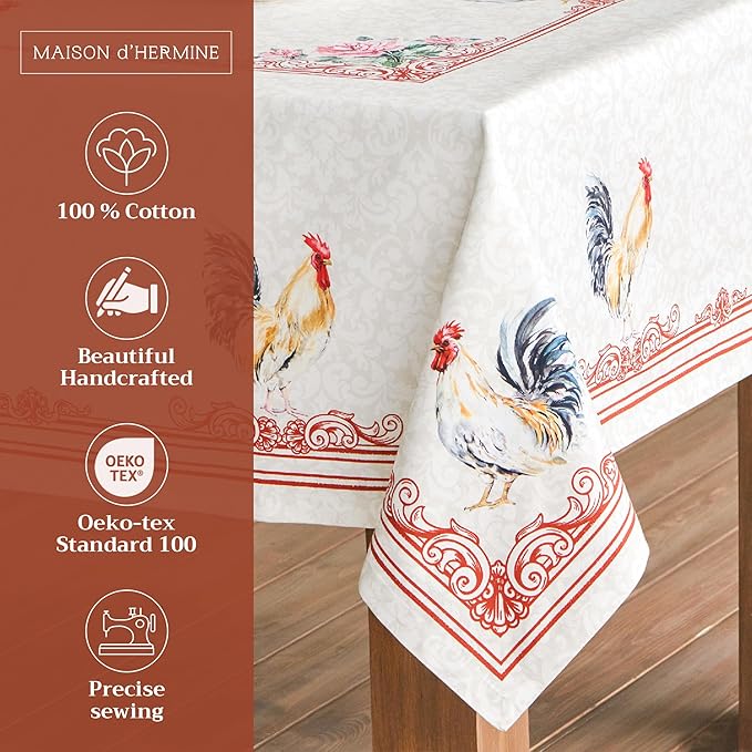Maison d' Hermine Table Cloth Rectangle Table 100% Cotton 54 x 72 Inches Tablecloth Reusable Decorative for Dining Room Farmhouse Home Valentines Day Decorations Spring Summer - Campagne
