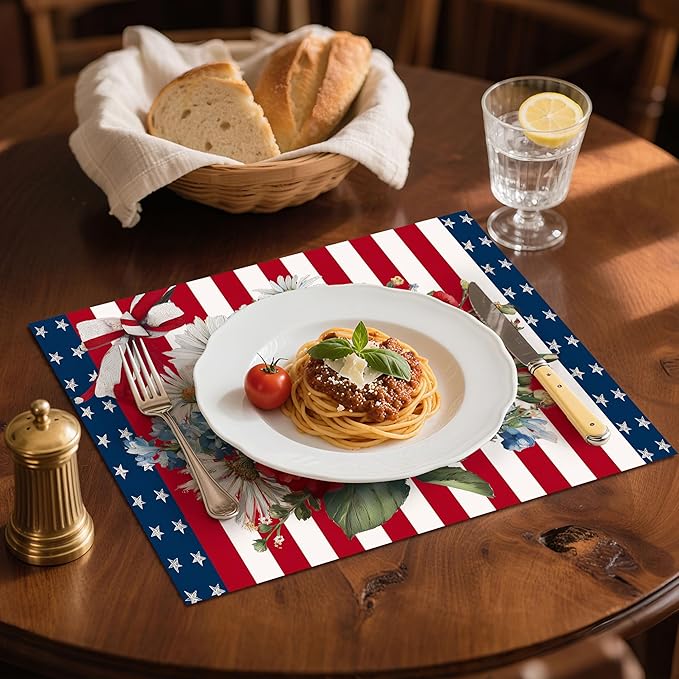 4th of July Placemats Set of 4 Washable Table Place Mats for Dining Kitchen Party Decor