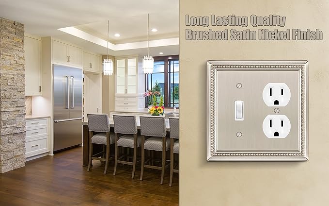 Henne Bery Sunken Pearls Heavy Duty Decorative Wall Plate Switch Plate Outlet Cover (Toggle/Duplex, Satin Nickel)