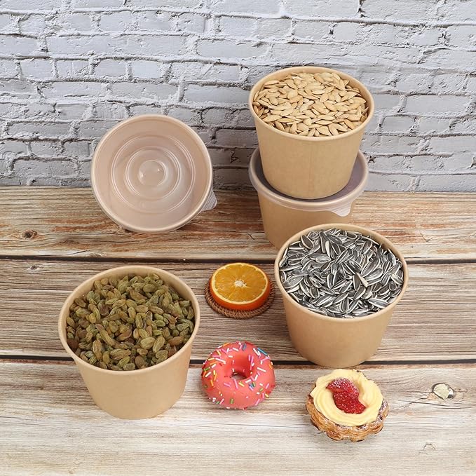 36 oz Disposable Kraft paper bowls with lids, Food containers Soup Bowls Party Supplies Treat Bowls 40 Pack