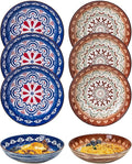 Yeacccng Pasta Bowls Set of 6, 35 Oz Ceramic Large Salad Bowl, 8.5 Inch Colorful Serving Bowls for Kitchen, Dishwasher & Microwave Safe, Scratch-Resistant, Lead-Free (Brown*3 + Blue*3)