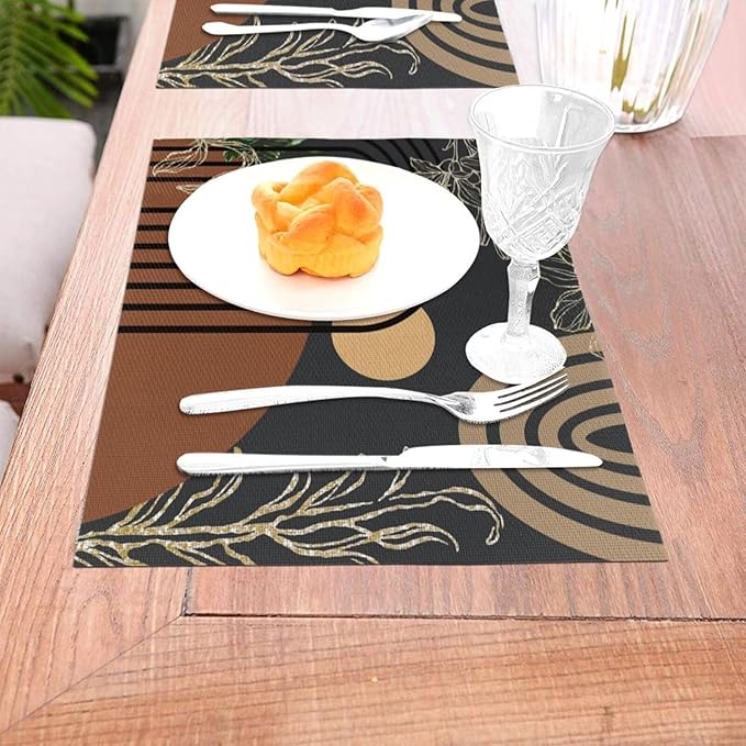 Abstract Black Mid Century Placemats Minimalist Aesthetic Modern Contemporary Artistic Washable Place Mats 12x18Inch for Dining Kitchen Farmhouse Decor 4 PCS