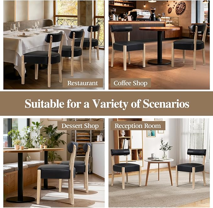 Modern Dining Chairs Set of 6 – Mid-Century Modern Faux Leather Upholstered Kitchen & Dining Room Chairs with Curved Back, Oversized Rounded Seat, Sturdy Wood Frame, Black