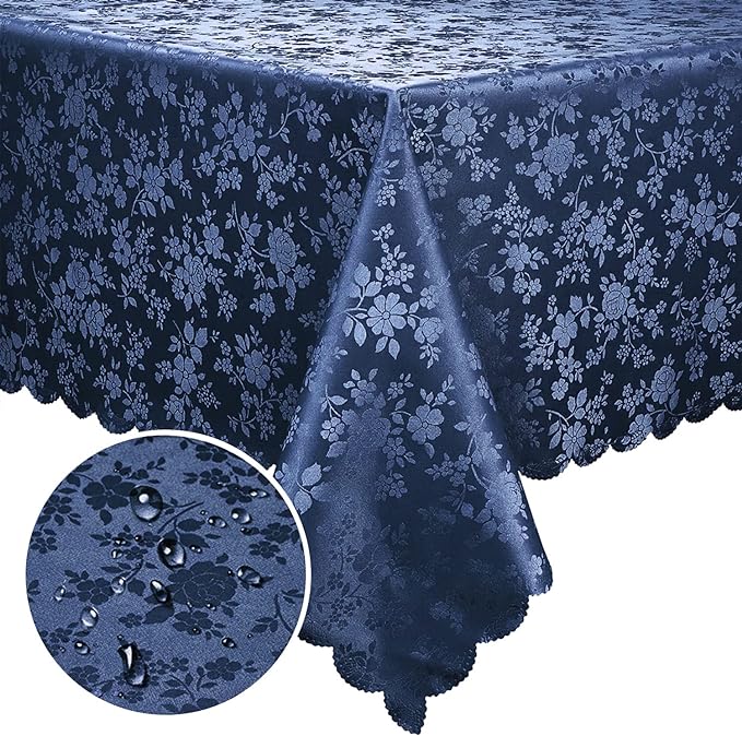 Smiry Rectangle Table Cloth, Waterproof Heavy Duty Vinyl Tablecloths, Wipeable Washable Table Cover for Kitchen and Dining Room (Navy Blue, 60" X 140")