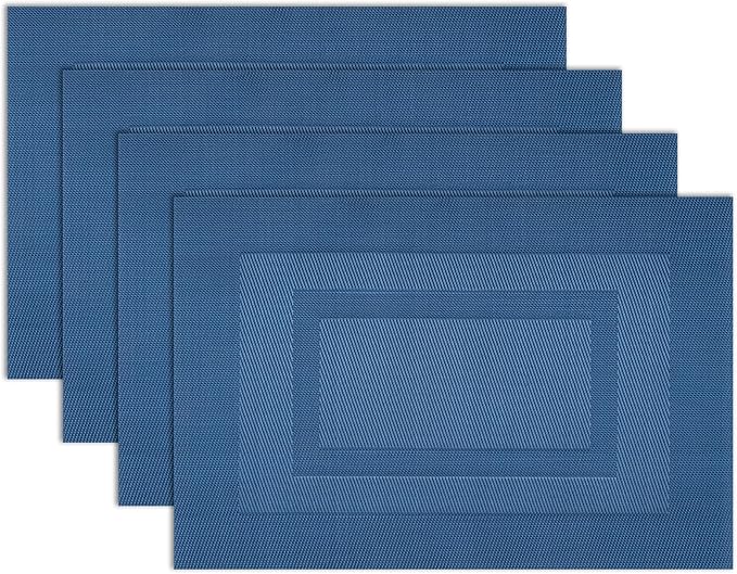 Winknowl Placemats Set of 4, Washable Vinyl Woven Placemats, Heat Resistant & Wipeable Table Mats for Kitchen Dining Table (Navy Blue)
