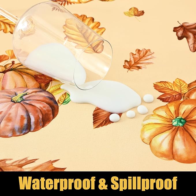 Smiry Rectangle Thanksgiving Table Cloth, Waterproof Elastic Fitted Tablecloths for 6 Foot Tables, Washable Polyester Table Cover for Autumn Harvest Parties (Pumpkin Sunflower, 30"x72")