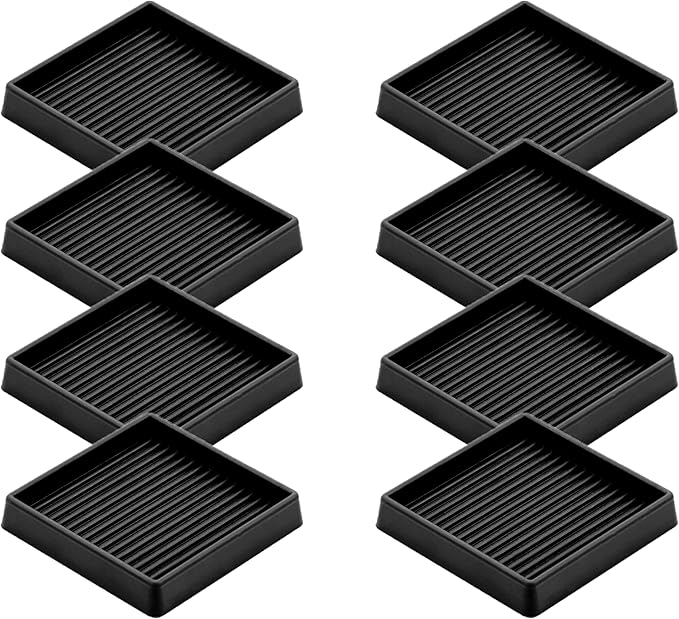 3X3 Rubber Caster Cups, Non Slip Furniture Pads, Anti-Slip Gripper, Anti Skid Furniture Feet, Anti Slide Floor Protector for Bed Couch Stoppers (8 Pack, Black)