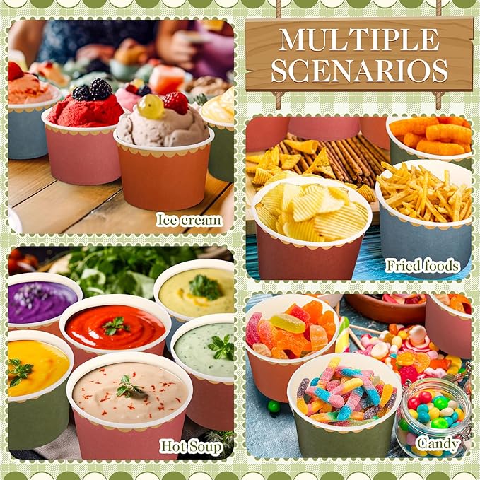Zopeal 48 Pcs Wildflower Disposable Ice Cream Bowls 9oz Wildflower Colorful Gradient Color Paper Snack Cups with Gold Scallop for Chili Cook off Parties, Weddings, Baby Showers, Desserts, Yogurt