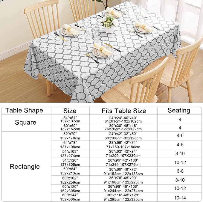 Smiry Rectangle Table Cloth, Waterproof Vinyl Tablecloth with Flannel Backing for Rectangle Tables, Wipeable Spillproof Plastic Tablecloths for Dining, Camping, Indoor and Outdoor (54"x78", White)