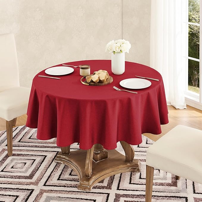 Tablecloth Linen Textured Waterproof & Stain Resistant Table Cloth Wrinkle Free Decorative Fabric Farmhouse Table Cover for Dining/Party/Buffet/Wedding, 60 x 60 Inch, Red