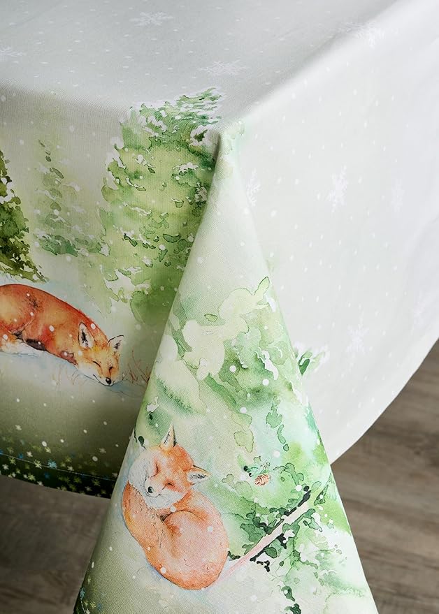 Maison d' Hermine Table Cloth Rectangle Table 100% Cotton 70 x 140 Inches Fall Tablecloth Reusable Everyday Use for Thanksgiving Christmas Decorations Dining Farmhouse Party (Winter Mornings)